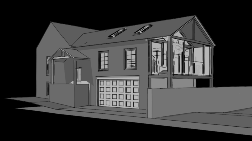 3D Sketch Model of house in greyscale