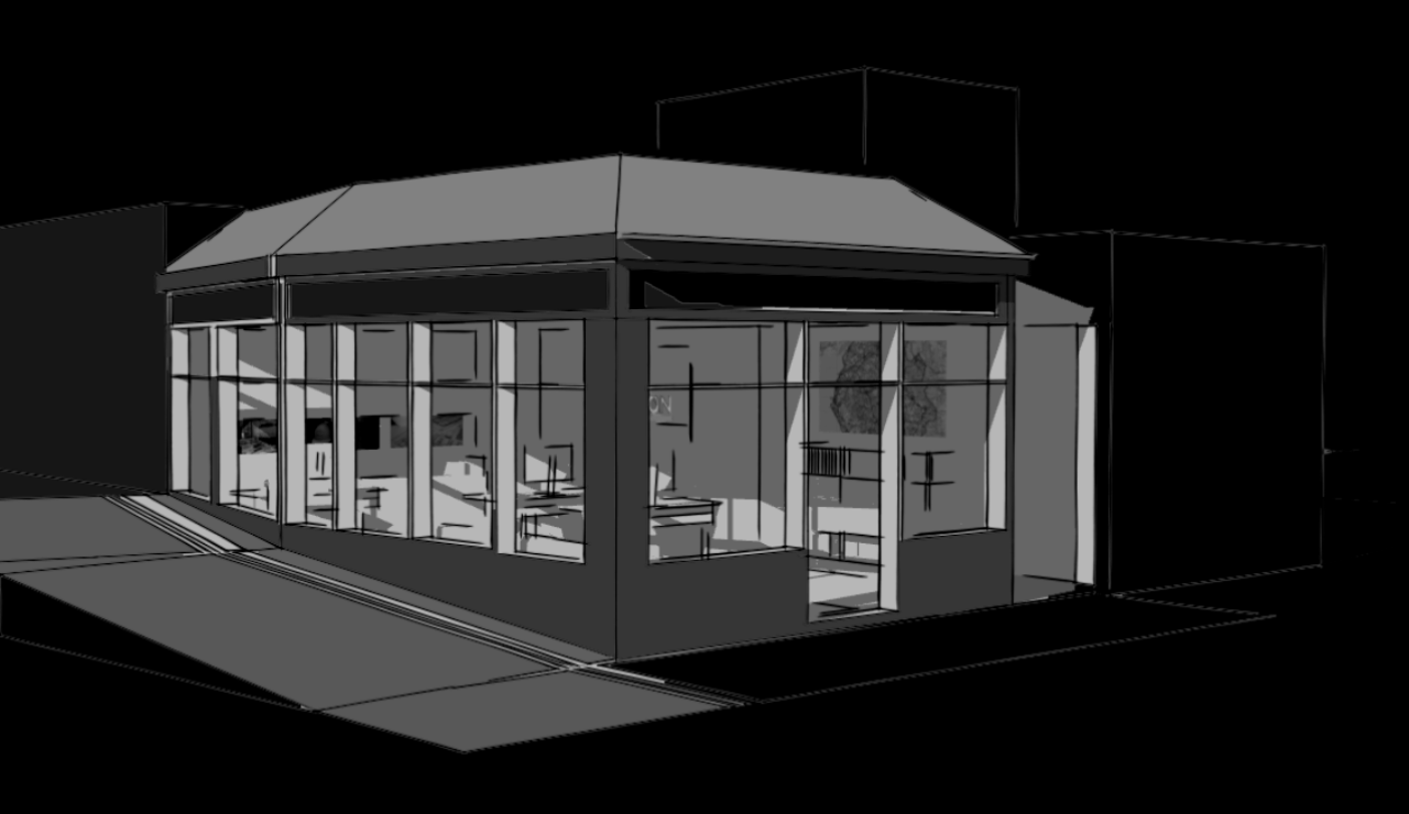 3D Sketch Model of room in greyscale