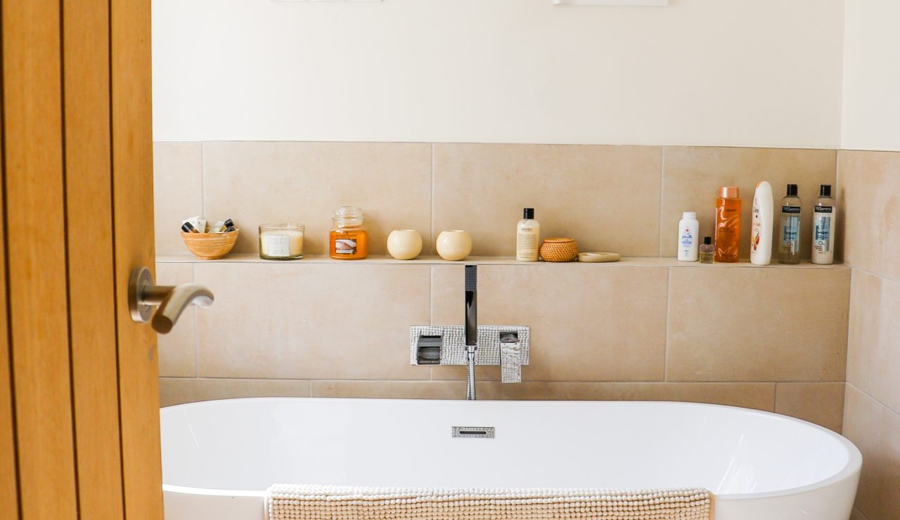 Modern bath in newly renovated bathroom